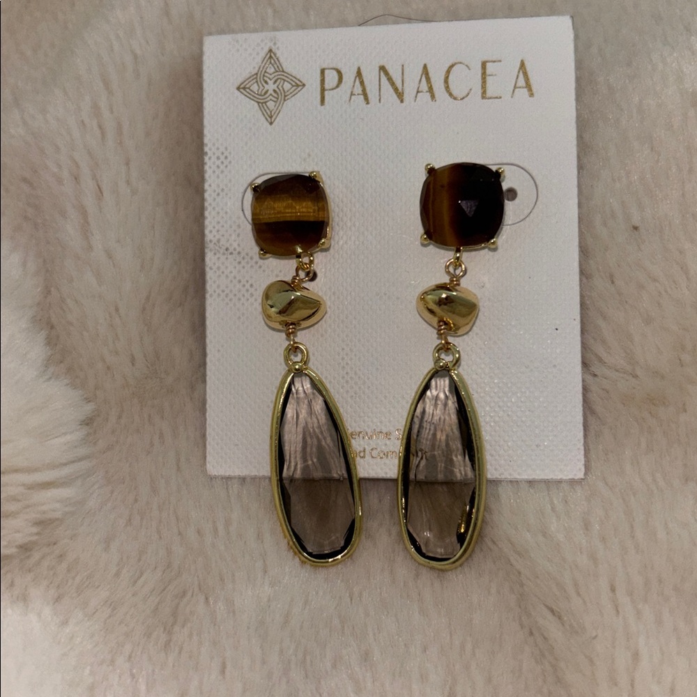 Panacea Gold and Brown clear Drop Earrings NWT